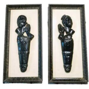 VTG MCM Flawed Wall Art Man Woman Silhouette Sculptures Framed